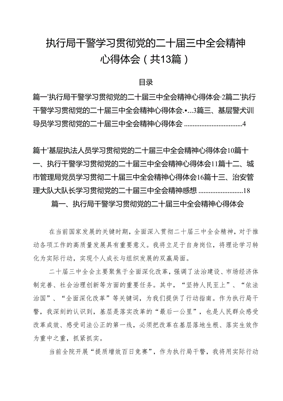 执行局干警学习贯彻党的二十三中全会精神心得体会13篇（详细版）.docx_第1页
