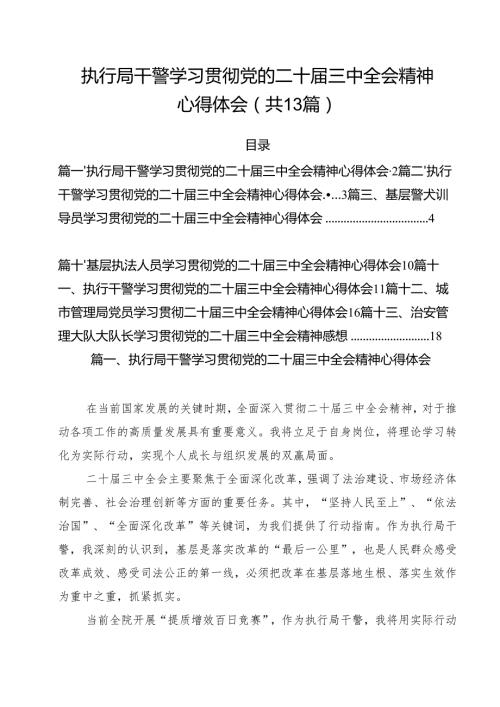 执行局干警学习贯彻党的二十三中全会精神心得体会13篇（详细版）.docx