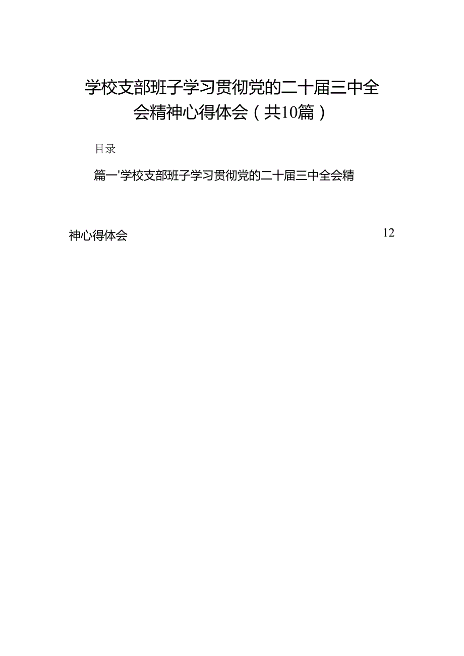 （10篇）学校支部班子学习贯彻党的二十三中全会精神心得体会范文.docx_第1页