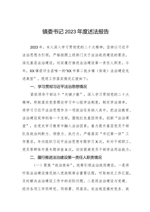 镇委书记2023述法报告.docx