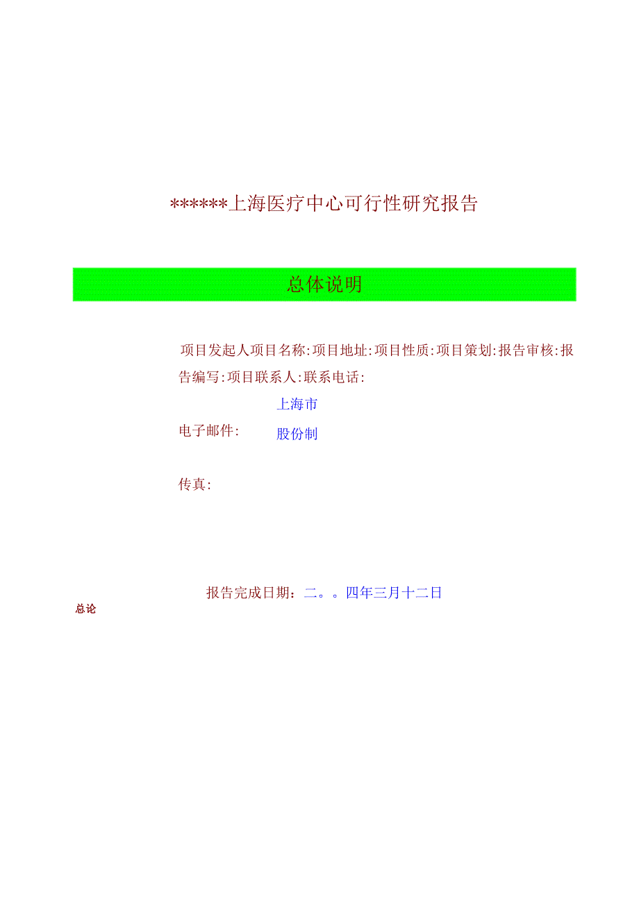 上海医疗中心可行性研究报告.docx_第1页