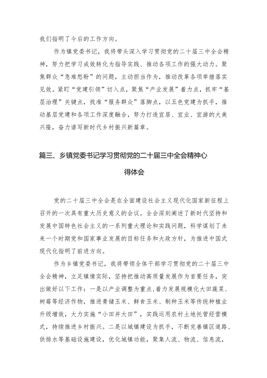（10篇）基层乡镇干部学习党的二十三中全会精神心得体会研讨发言范文.docx_第3页