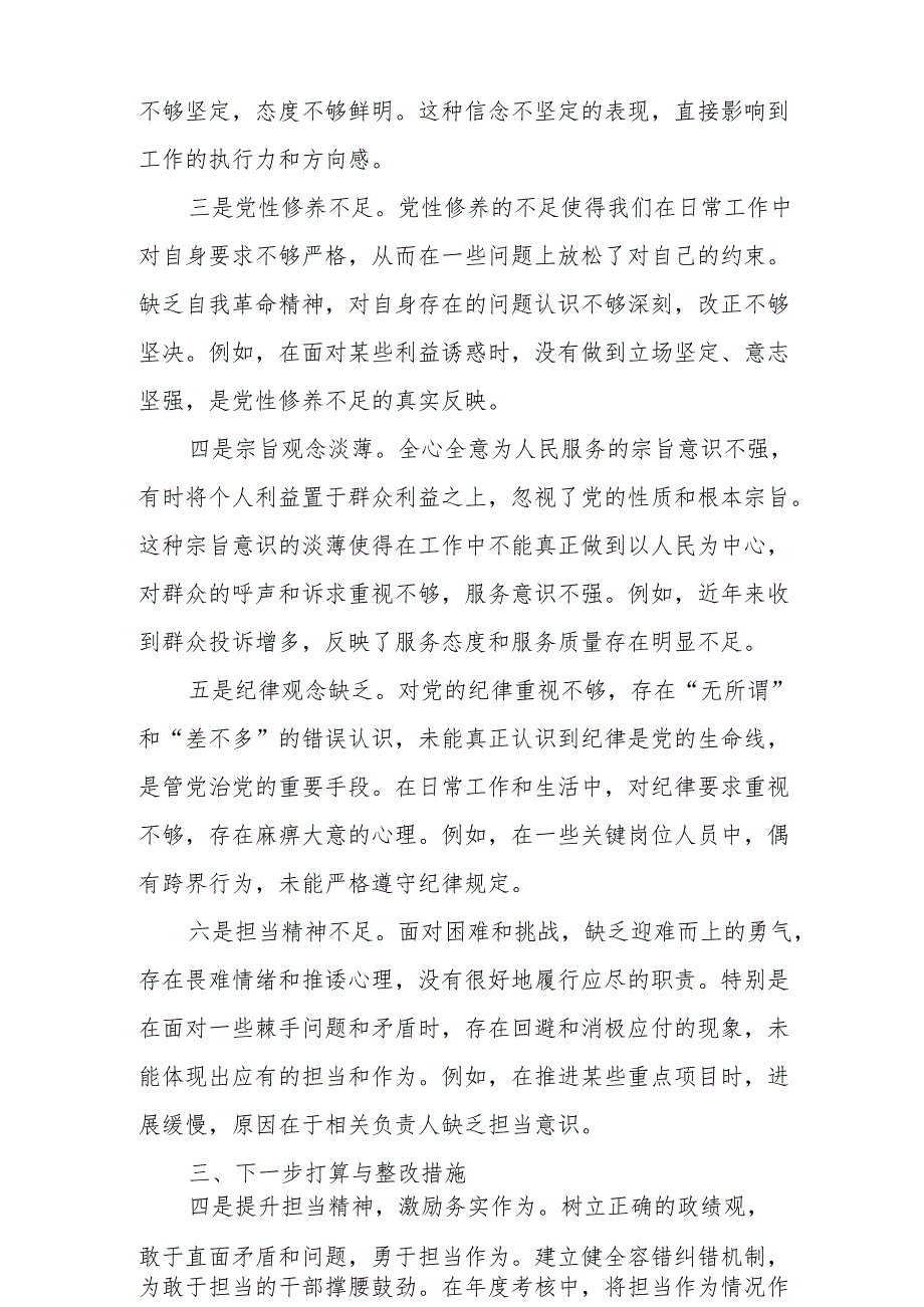 2025带头增强党性、严守纪律、砥砺作风等四个方面存在问题及整改材料共7篇范文.docx_第2页