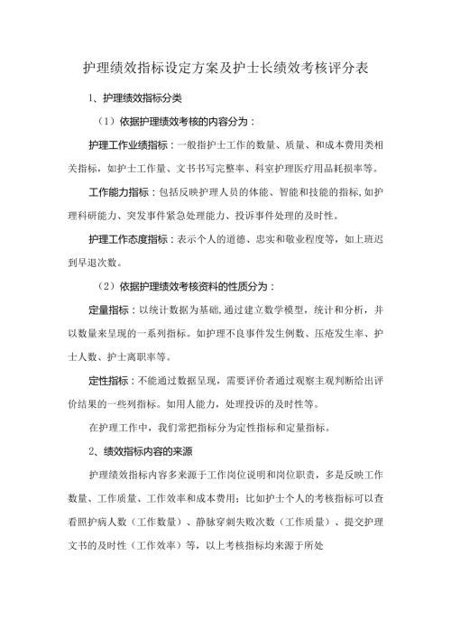 护理绩效指标设定方案及护士长绩效考核评分表.docx