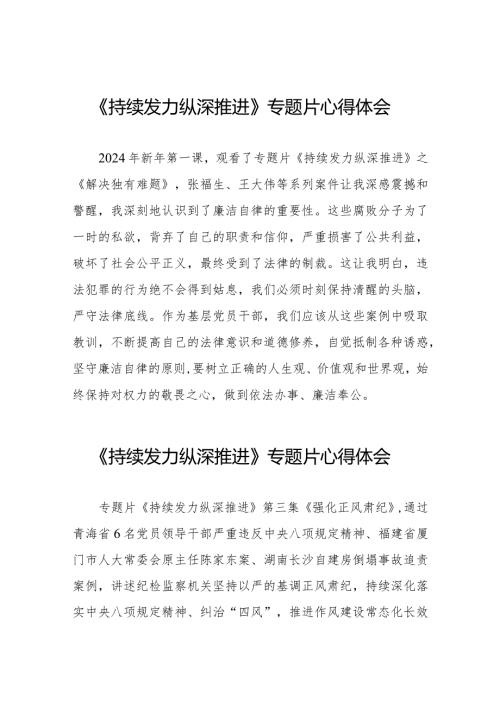 基层干部关于《持续发力 纵深推进》专题片的心得感悟二十篇.docx