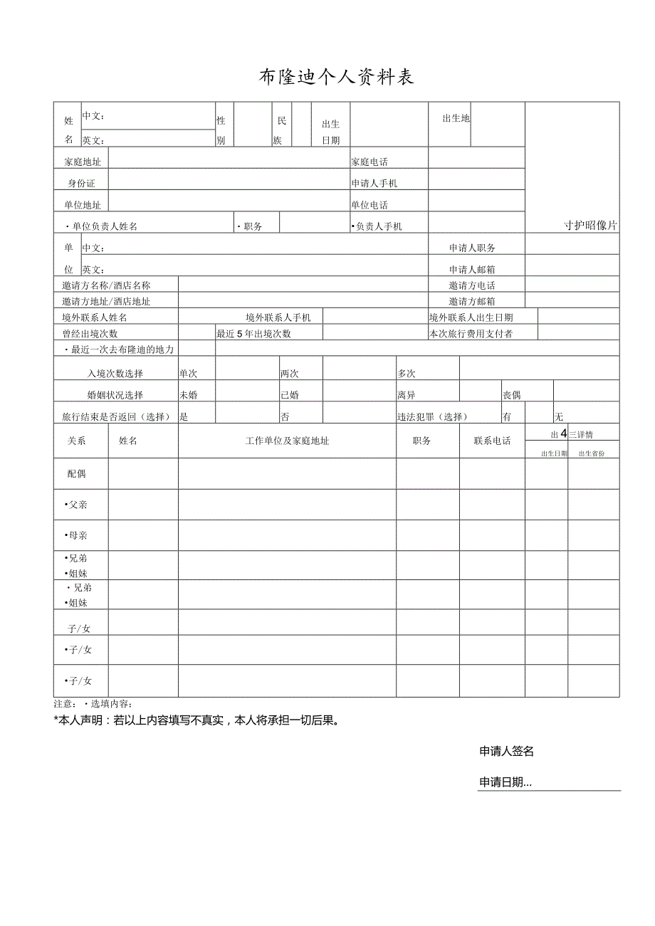 二寸护照像片布隆迪个人资料表.docx_第1页