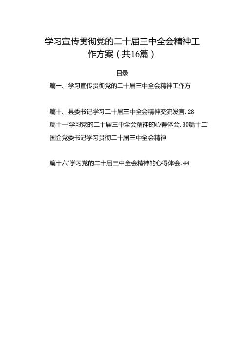 学习宣传贯彻党的二十三中全会精神工作方案16篇（详细版）.docx
