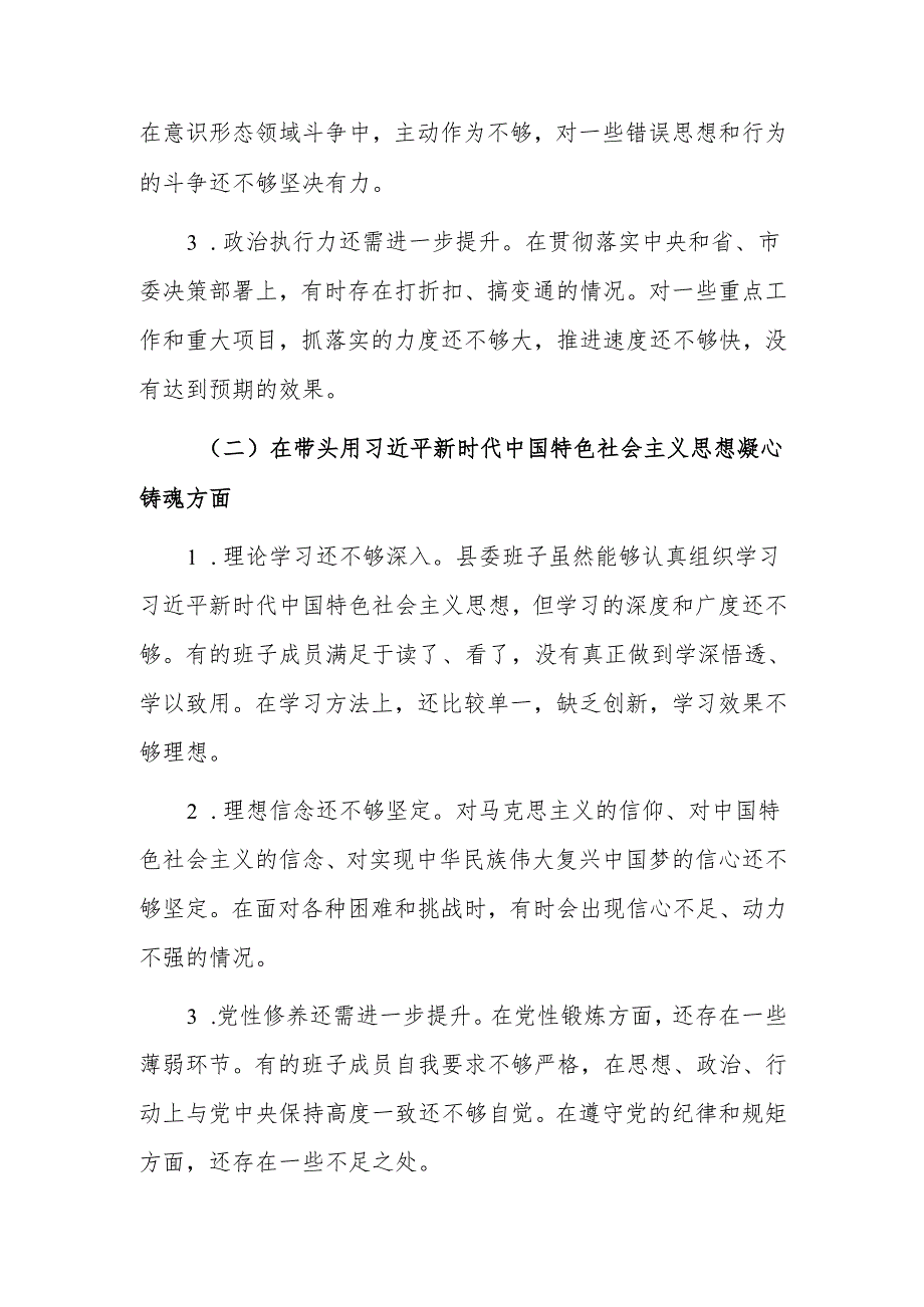班子 2024 民主生活会对照检查材料参考范文.docx_第2页