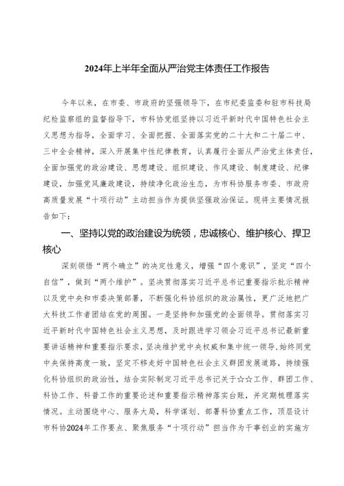 2024年上半年全面从严治党主体责任工作报告5篇（详细版）.docx