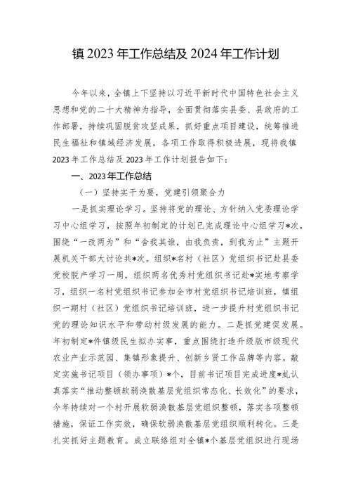 镇2023年工作总结及2024年工作计划.docx