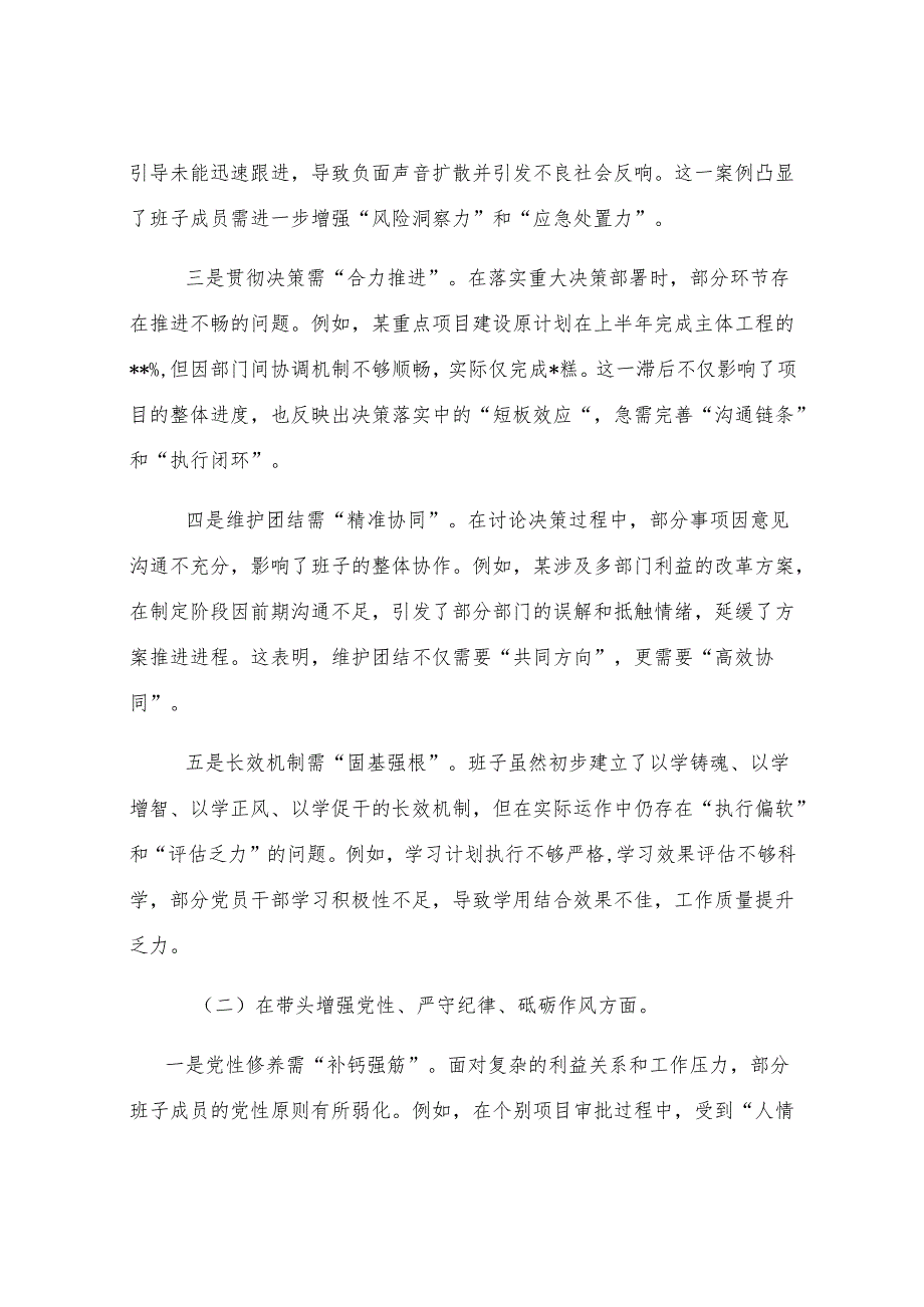 2024年度民主生活会班子对照检视发言材料（含案例剖析）.docx_第2页