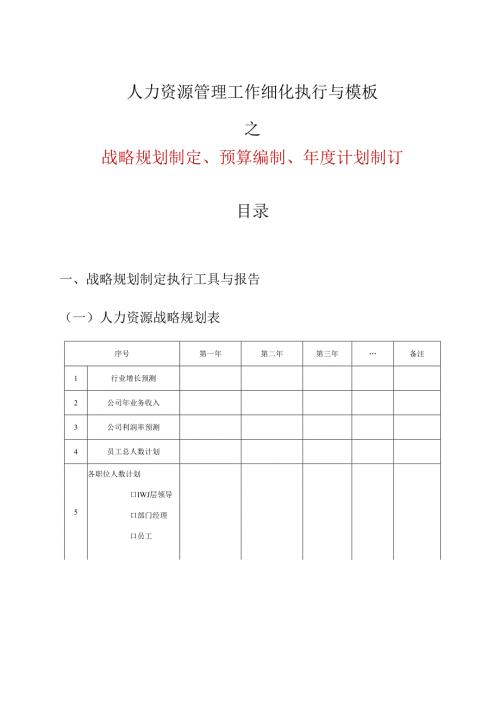 公司人力资源战略规划预算编制计划制订.docx