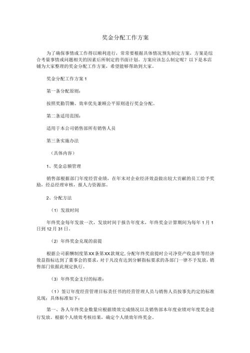 奖金分配工作方案.docx