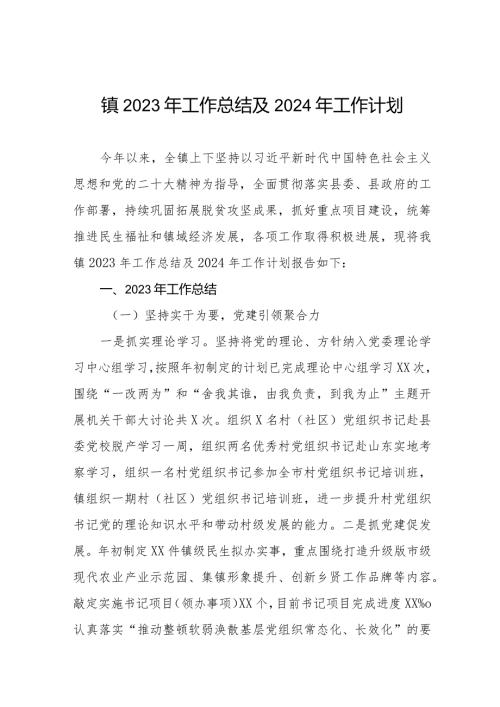 镇2023年工作总结及2024年工作计划(1).docx