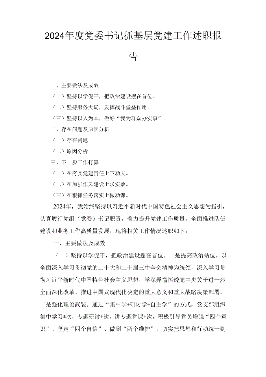 （2024年）度党委书记抓基层党建工作述职报告.docx_第1页