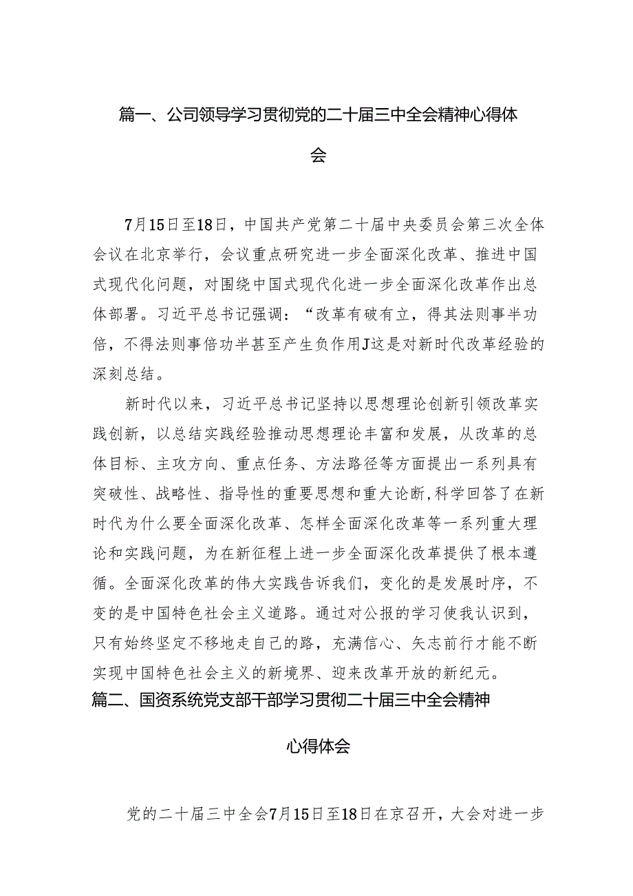 （11篇）公司领导学习贯彻党的二十三中全会精神心得体会范文.docx_第2页