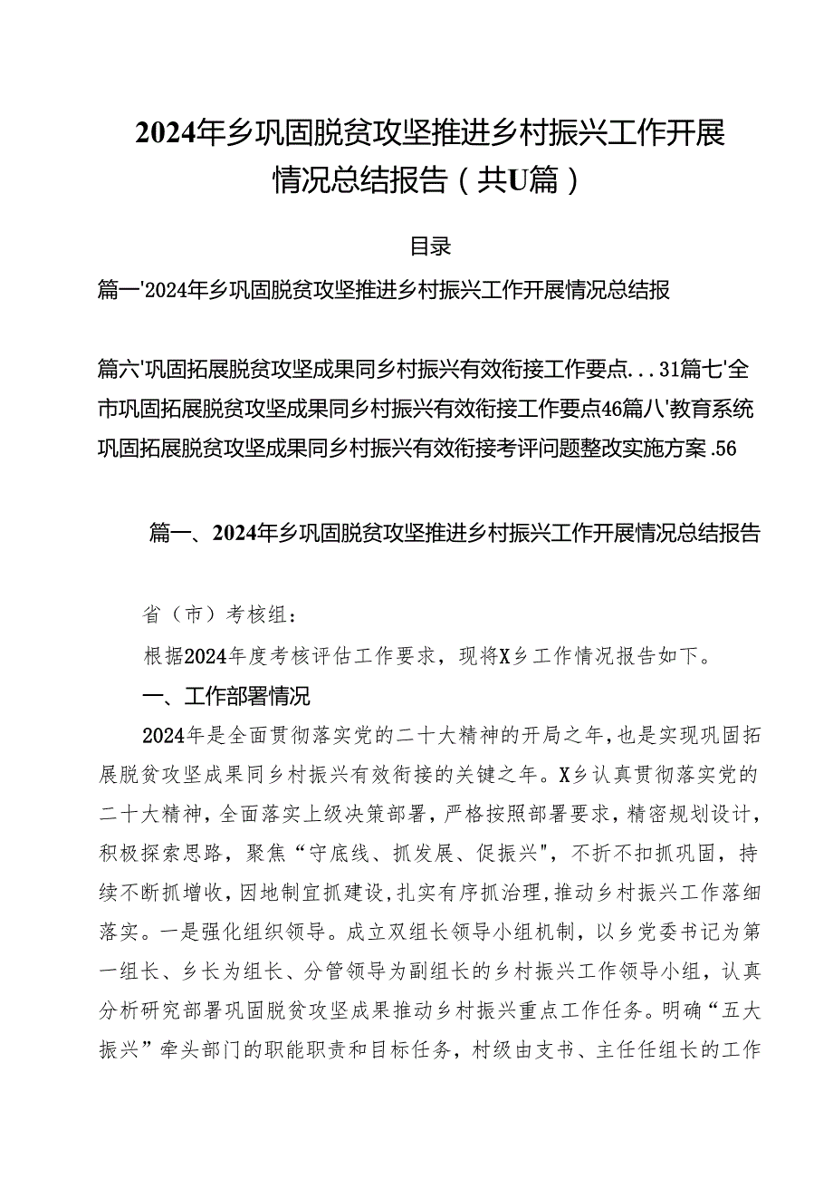 2024年乡巩固脱贫攻坚推进乡村振兴工作开展情况总结报告11篇（详细版）.docx_第1页
