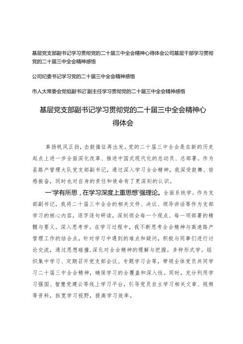 基层干部、书记、副主任学习贯彻党的二十三中全会精神心得体会.docx