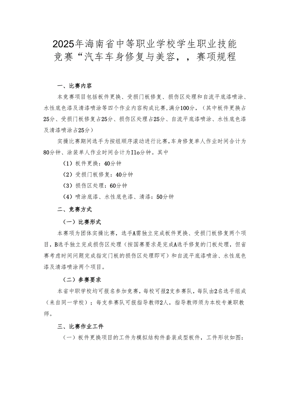 2025年海南省中等职业学校学生职业技能竞赛 汽车车身修复与美容 赛项规程）.docx_第1页