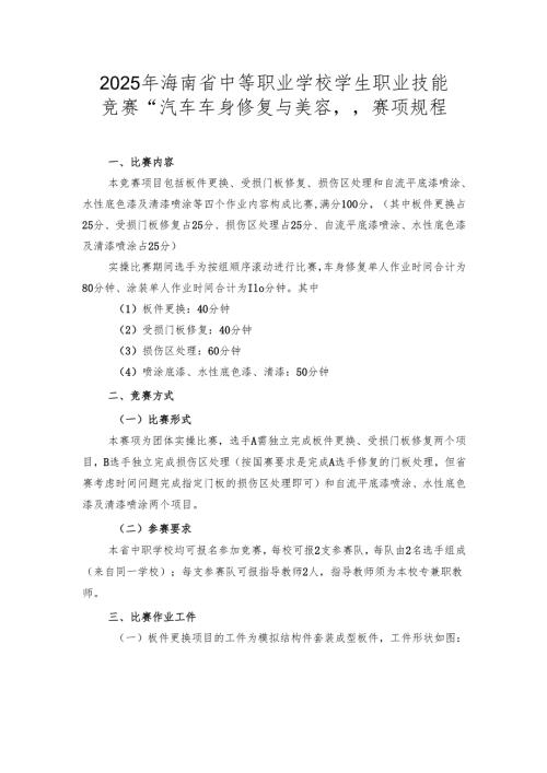 2025年海南省中等职业学校学生职业技能竞赛 汽车车身修复与美容 赛项规程）.docx