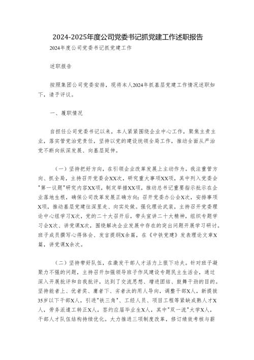 20242025公司党委书记抓党建工作述职报告.docx