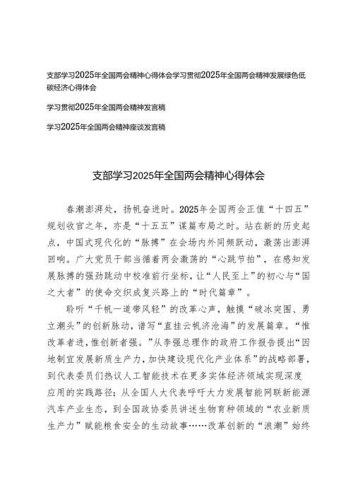 4篇 2025年3月支部学习2025年全国两会精神心得体会.docx