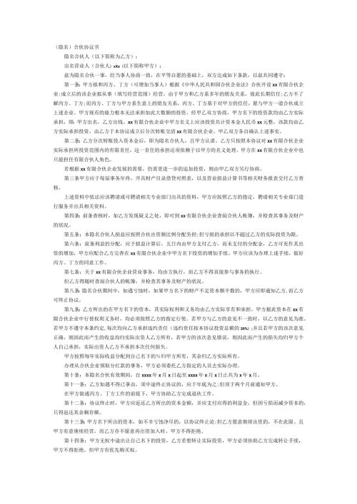 隐名合伙协议书.docx