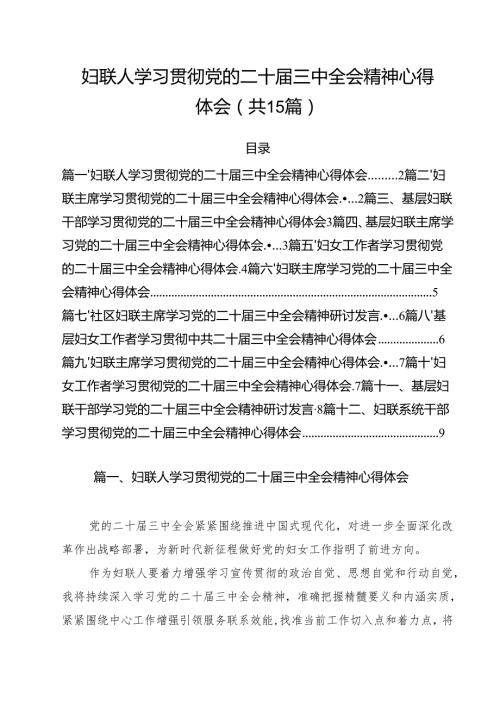 妇联人学习贯彻党的二十三中全会精神心得体会15篇（详细版）.docx