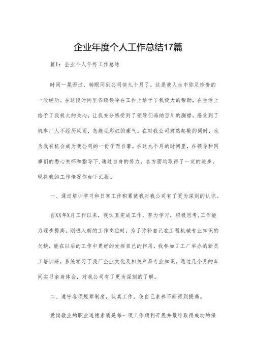 企业个人工作总结17篇.docx