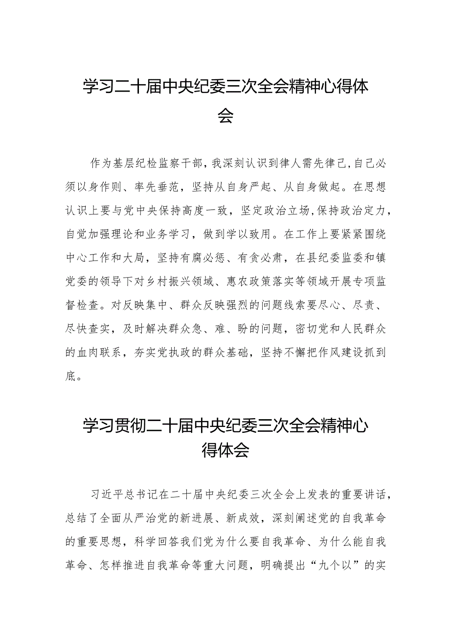 纪检监察干部学习二十中央纪委三次全会精神心得体会二十篇.docx_第1页
