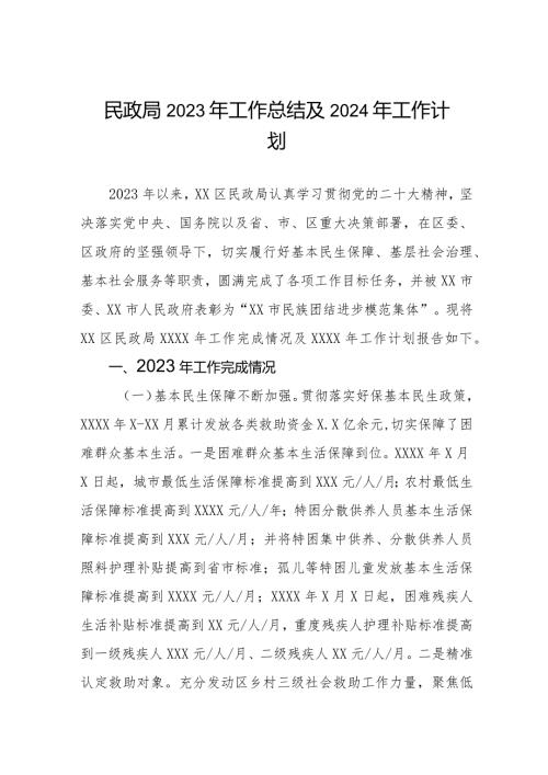区民政局2023年工作总结及2024年工作计划三篇.docx