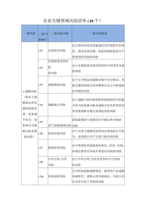 企业关键领域风险清单（65个）.docx