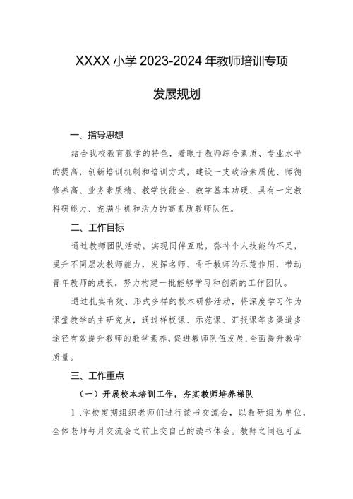 小学20232024年教师培训专项发展规划.docx