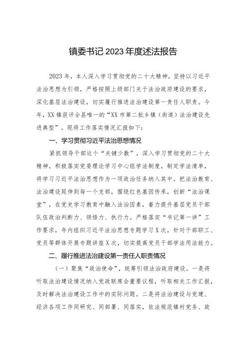 2023年镇委书记述法报告.docx
