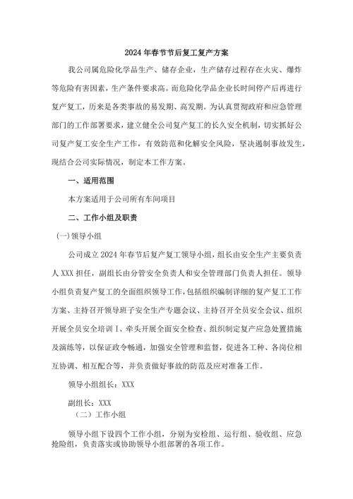 劳务公司2024年节节后复工复产专项方案 （汇编3份）.docx