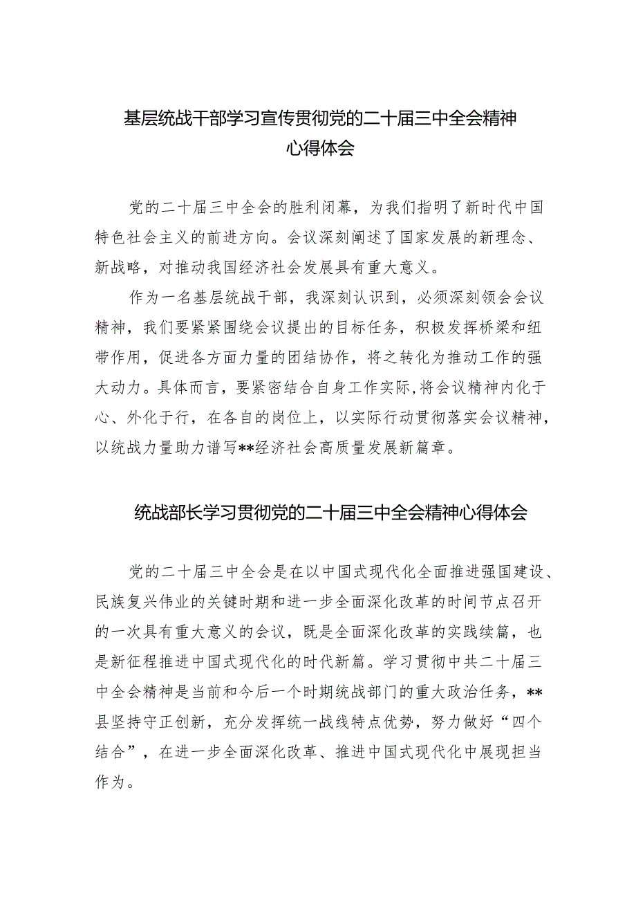 基层统战干部学习宣传贯彻党的二十三中全会精神心得体会5篇（详细版）.docx_第1页