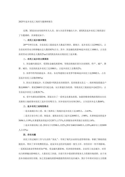 2025年返乡农民工现状专题调研报告.docx