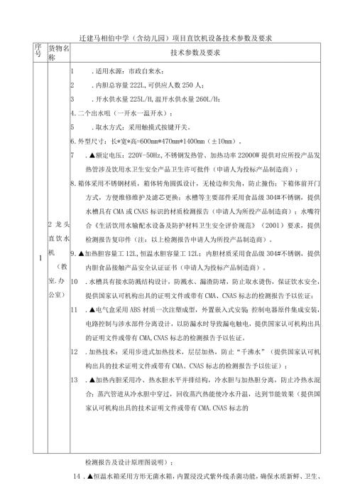 迁建马相伯中学含幼儿园项目直饮机设备技术参数及要求.docx