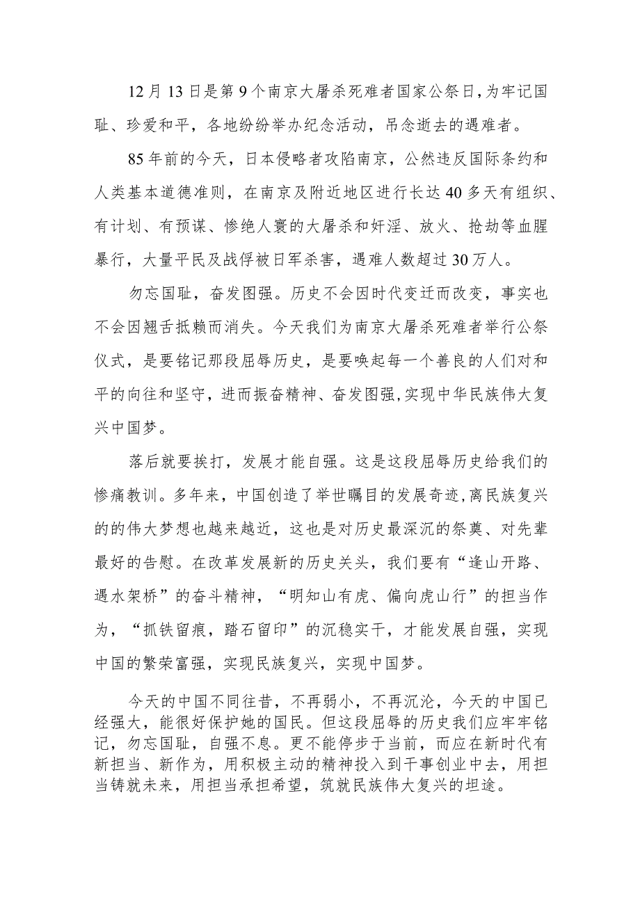 南京大屠杀死难者国家公祭日心得体会汇总.docx_第2页