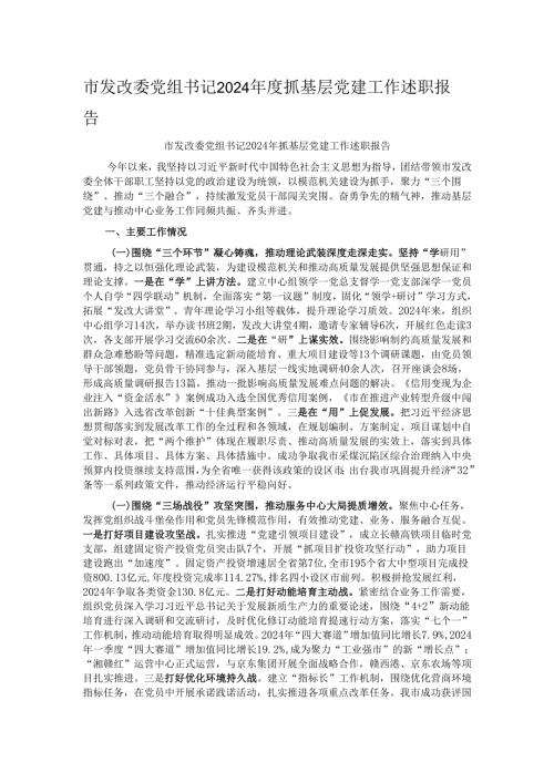 市发改委党组书记2024抓基层党建工作述职报告.docx