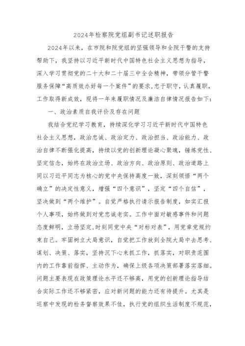 2024年检察院党组副书记述职报告.docx