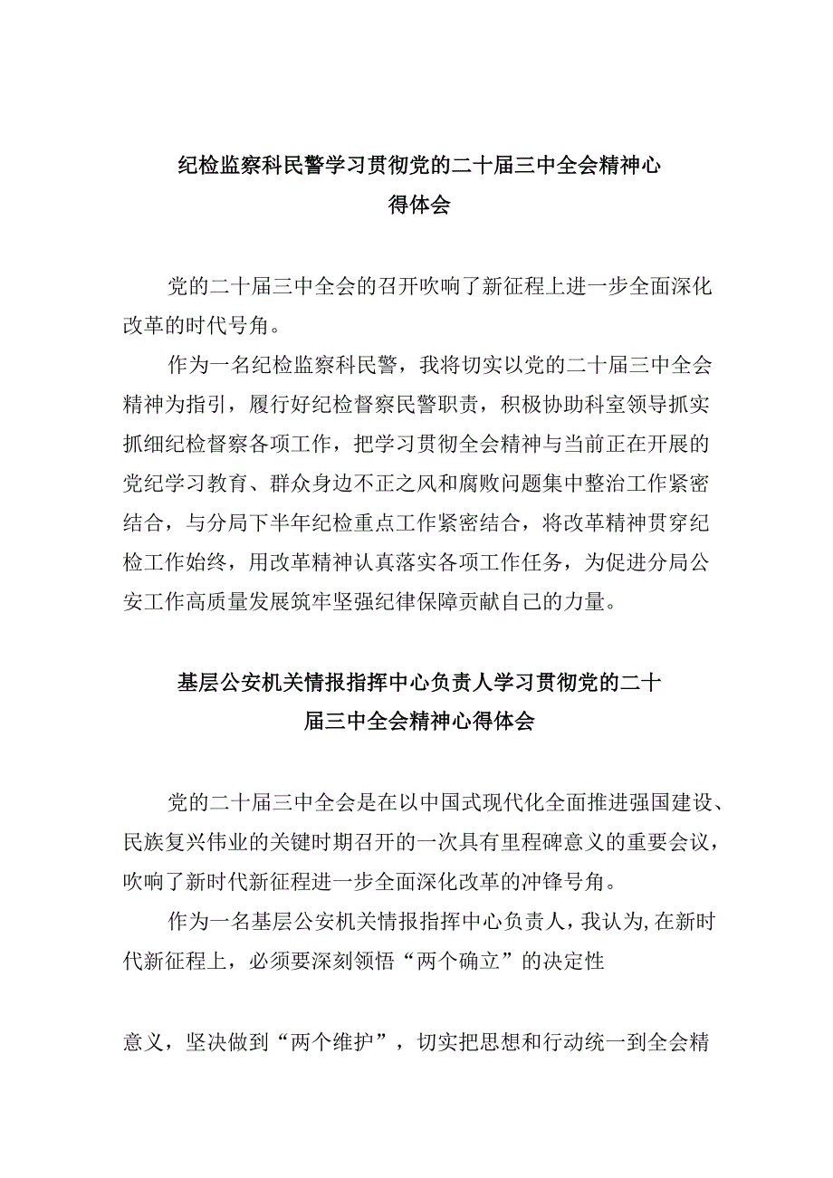 （11篇）纪检监察科民警学习贯彻党的二十三中全会精神心得体会（最新版）.docx_第1页