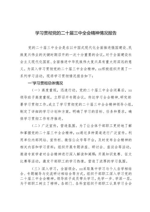 2024年10月学习贯彻党的二十三中全会精神情况报告.docx