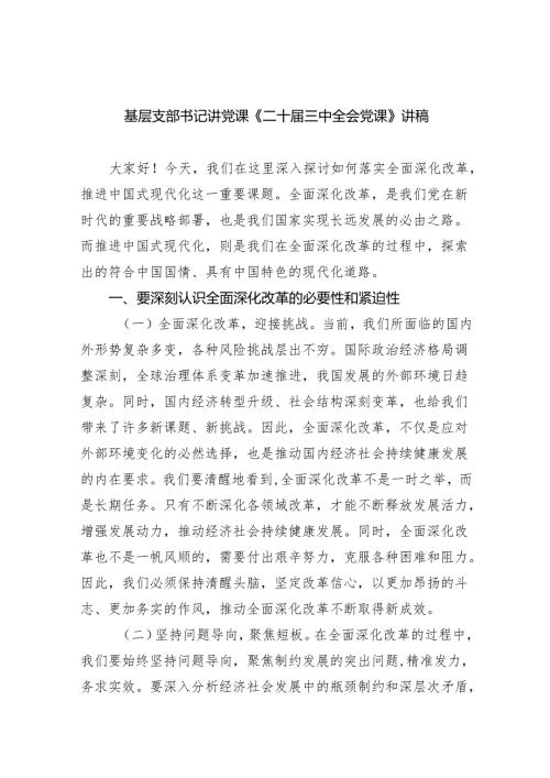 (三篇)基层支部书记讲党课《二十三中全会党课》讲稿（详细版）.docx