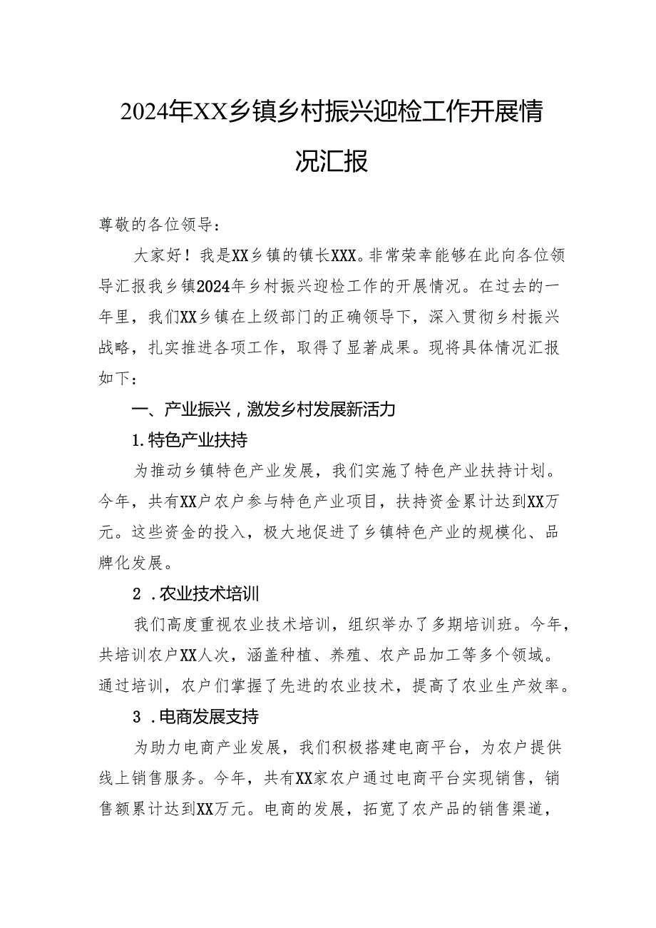 2024年乡镇乡村振兴迎检工作开展情况汇报.docx_第1页