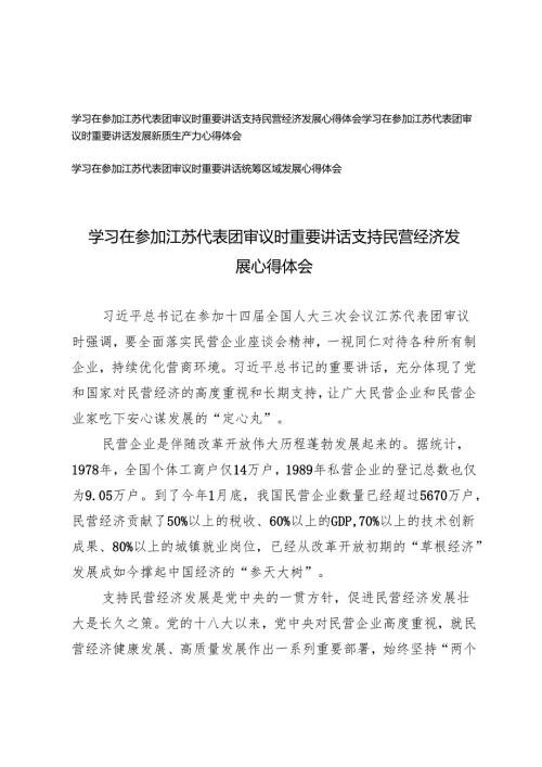2025年3月 学习在参加江苏代表团审议时重要讲话心得体会.docx