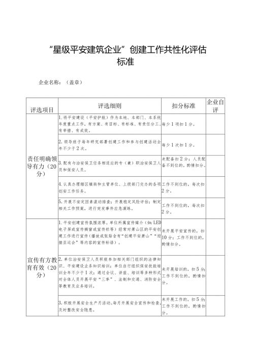 “星级平安建筑企业”创建工作共性化评估标准.docx