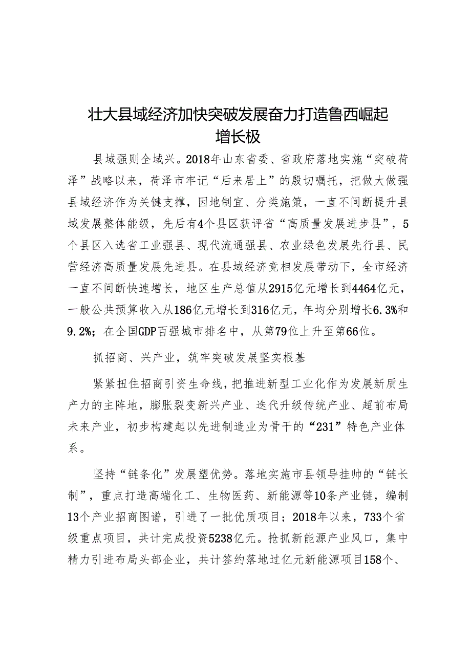 壮大县域经济 加快突破发展奋力打造鲁西崛起增长极.docx_第1页