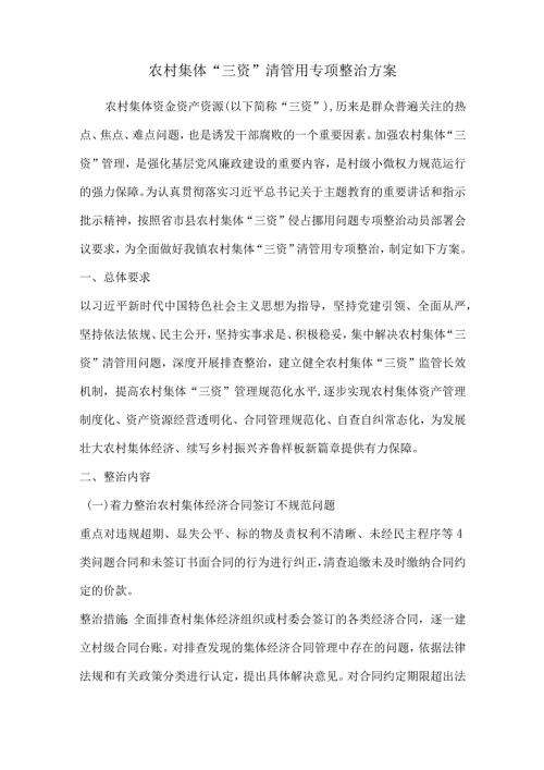 农村集体“三资”清管用专项整治方案.docx