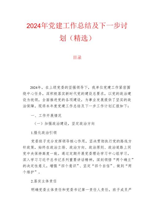 2024 党建工作总结及下一步计划（精选）(1).docx